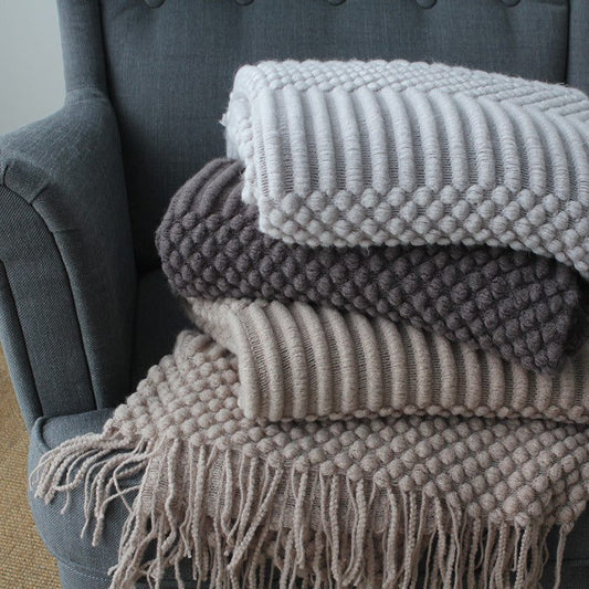 Knitted Throw Blanket with Tassels