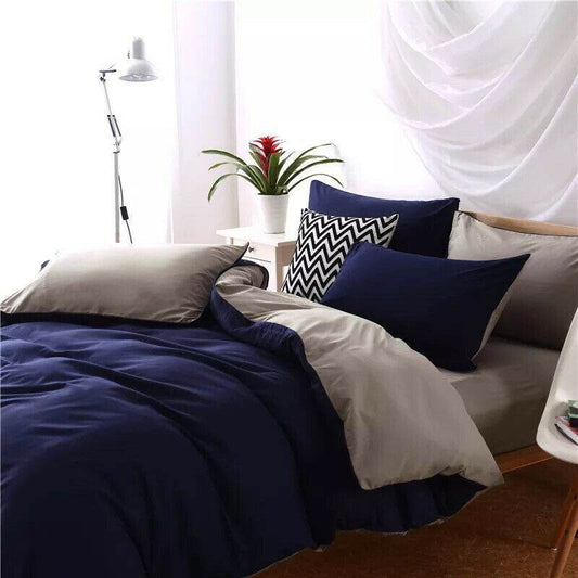 4-Piece Reversible Duvet Cover Set - Navy blue